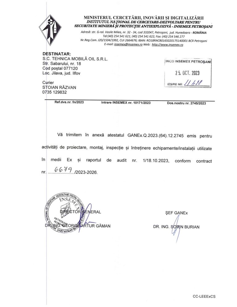 Atestat și raport Insemex GANEx 2023