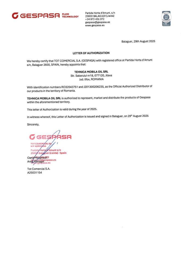 Scrisoare de autorizare Gespasa 2025