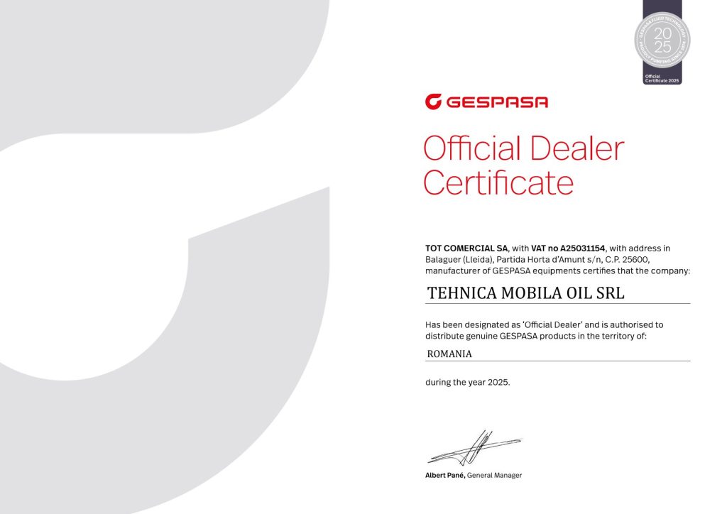 Certificat dealer oficial Gespasa 2025 – pagina 1
